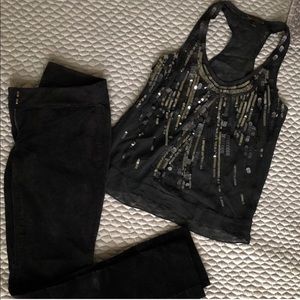BcbgMaxAzria Black Sequin Top